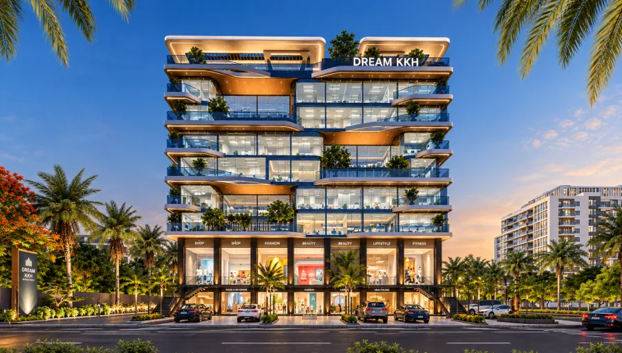 Front elevation of Dream KKH Corporate at dusk