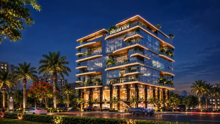 Dream KKH Corporate showrooms lit at night
